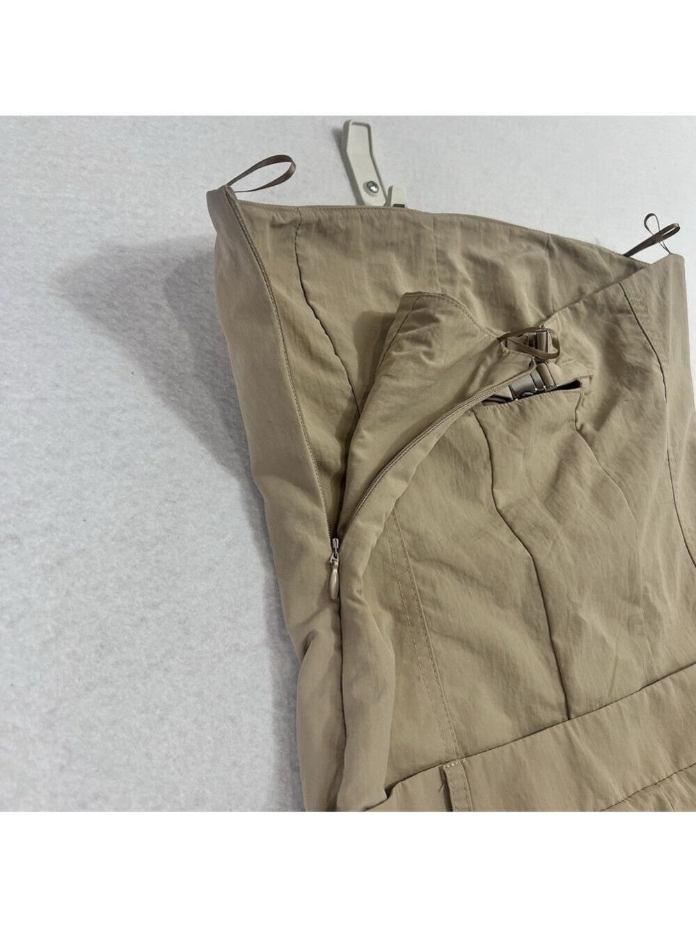 Zara Strapless Jumpsuit Off The Shoulder Wide Leg Khaki Size S Blogger Fav New - Picture 7 of 16